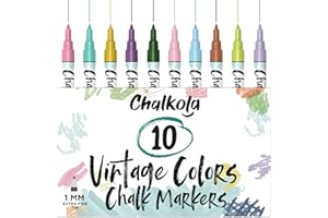 CHALKOLA Extra Fine Tip Liquid Chalk Pens for Chalkboard, Blackboards, Window, Bistro (10 Vintage Colors, 1mm) - Extra Fine Dry Erase Marker Pens