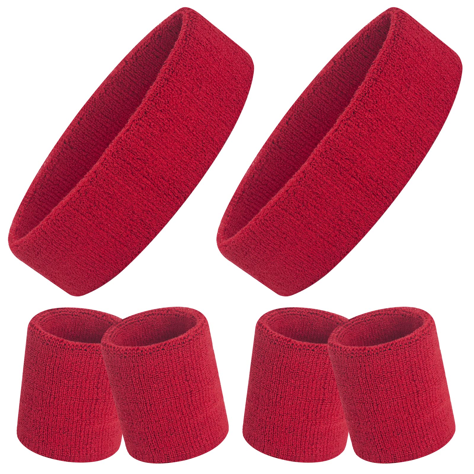 ONUPGO Sweatband Set, Sports Headband Wristband Set (6PCS) Sweatbands Terry Cloth Wristband Wrist Sweatband Headbands Moisture Wicking Sweat Absorbing Head Band (Red)