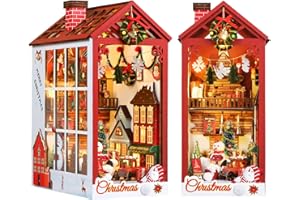 GuDoQi DIY Book Nook Kit, DIY Dollhouse Wood Bookend, Booknook Bookshelf Insert, DIY Miniature Dollhouse Kit, Bookends Model Build for Adult, Gift for Birthday Halloween, Christmas Night