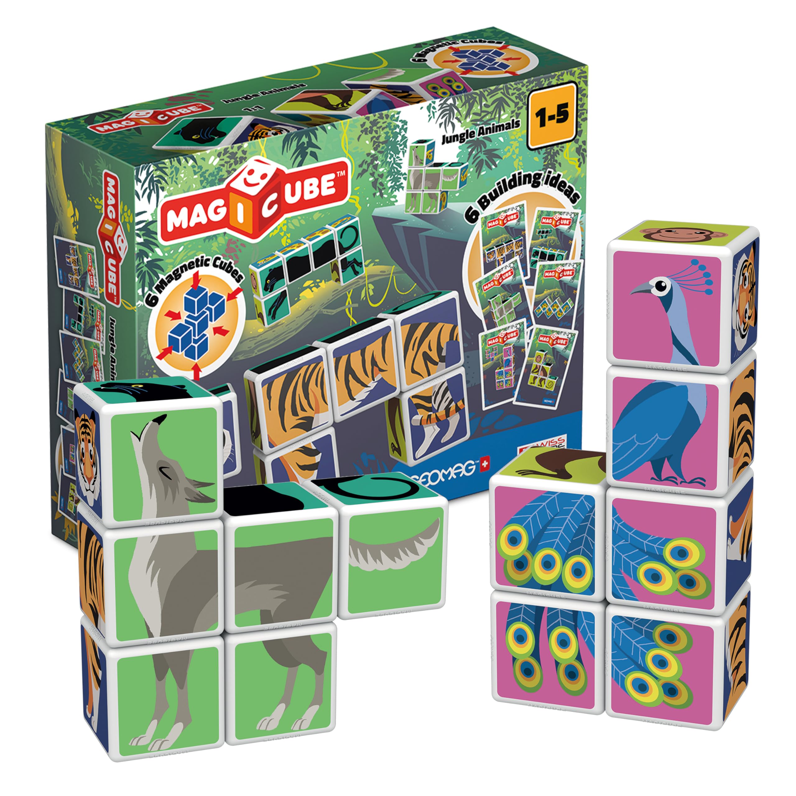 Geomag Magicube Jungle animals - 6 cubes - magnetic building set