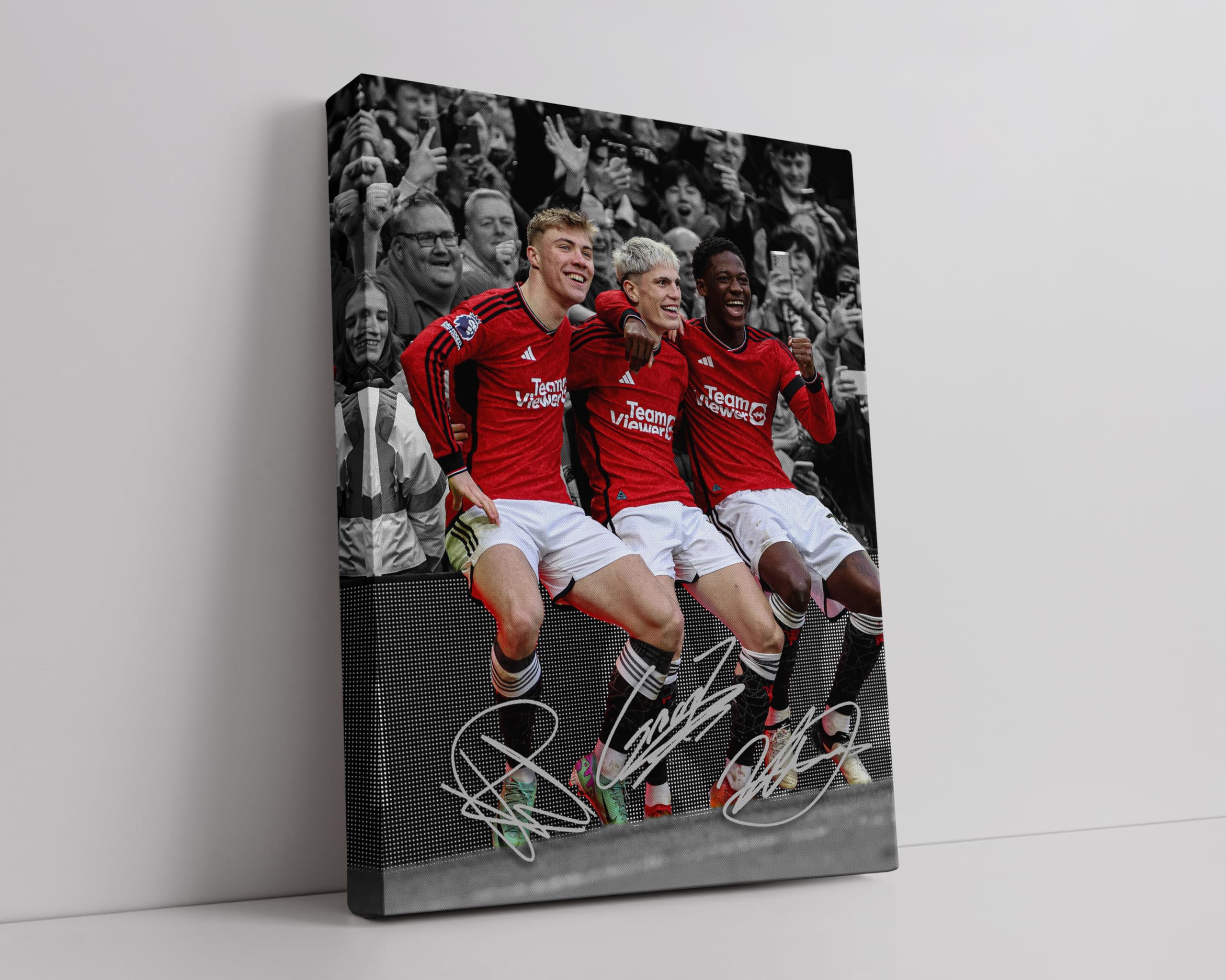 HWC Trading Hojlund, Mainoo & Garnacho 16 x 12 inch Streched Canvas Print Signed Autograph for Football Fans and Supporters