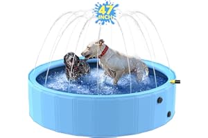 Bilibara 47'' Foldable Dog Pool, Sprinkler Pool for Kids, Non-Slip Kids Pool, Dog Swimming Pool for Kids, Heavy Duty Dogs Splash Pad Pools for Small Dogs, Hard Plastic Kiddie Pool for Backyard