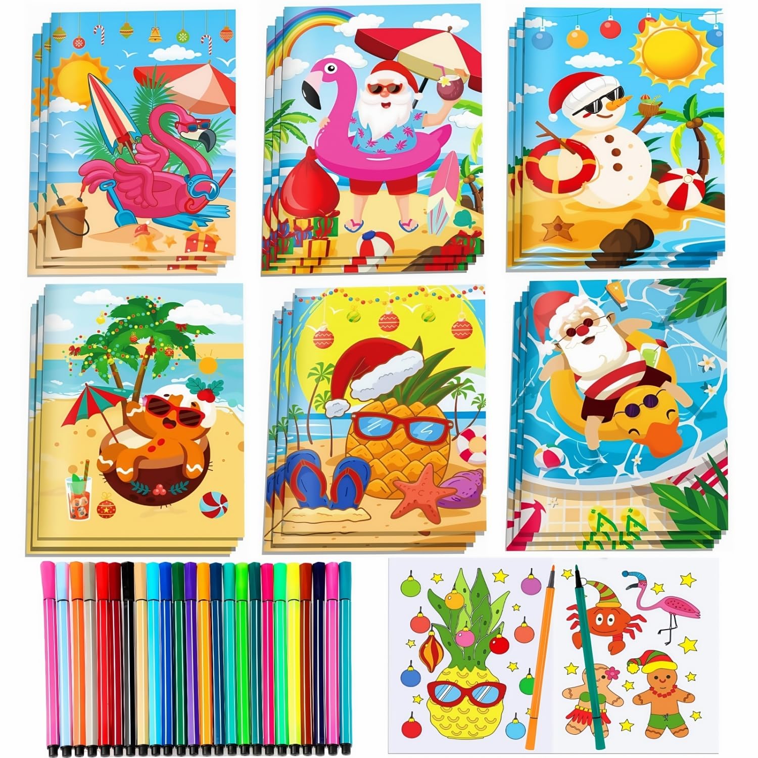 View 1 of 12 Pcs Hawaiian Christmas Coloring Books with 12 Paint Pens Xmas Coloring Book for Tropical Christmas Party Goodie Bags Stuffer Classroom Activity