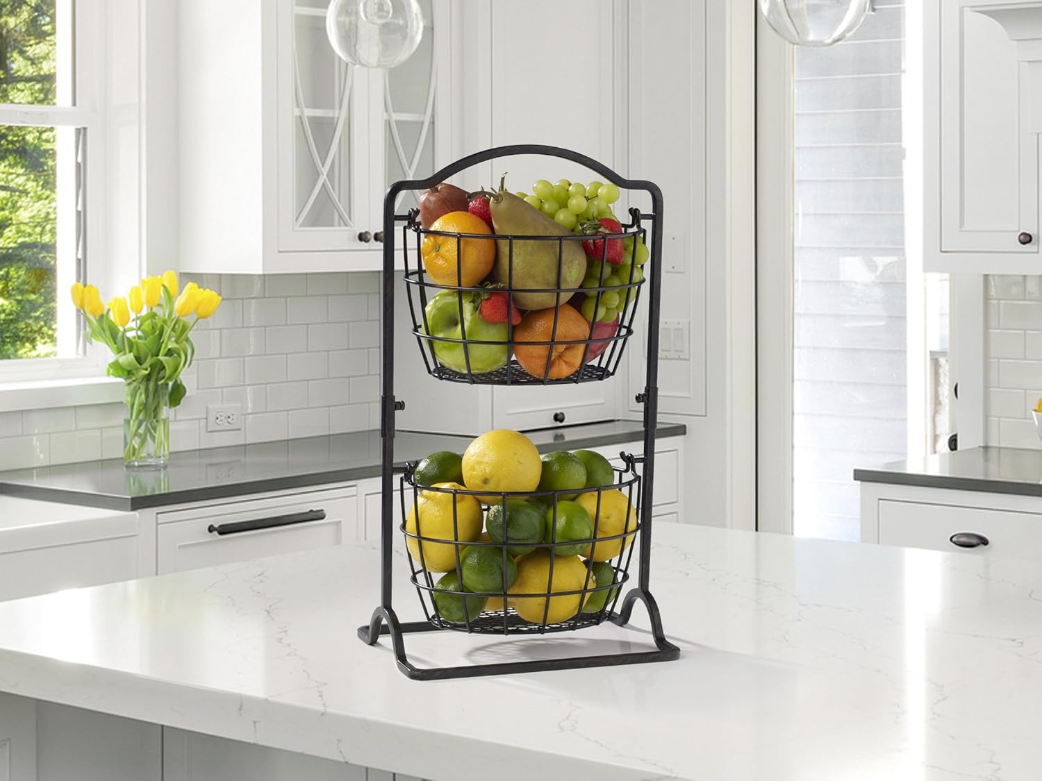 2 Tier Fruit Basket Storage Counter Top Kitchen Pantry Bathroom