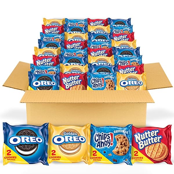 OREO ORIGINAL, OREO GOLDEN, CHIPS AHOY! & NUTTER BUTTER COOKIE SNACKS VARIETY PACK, SCHOOL SNACKS, 56 SNACK PACKS (2 COOKIES PER PACK)