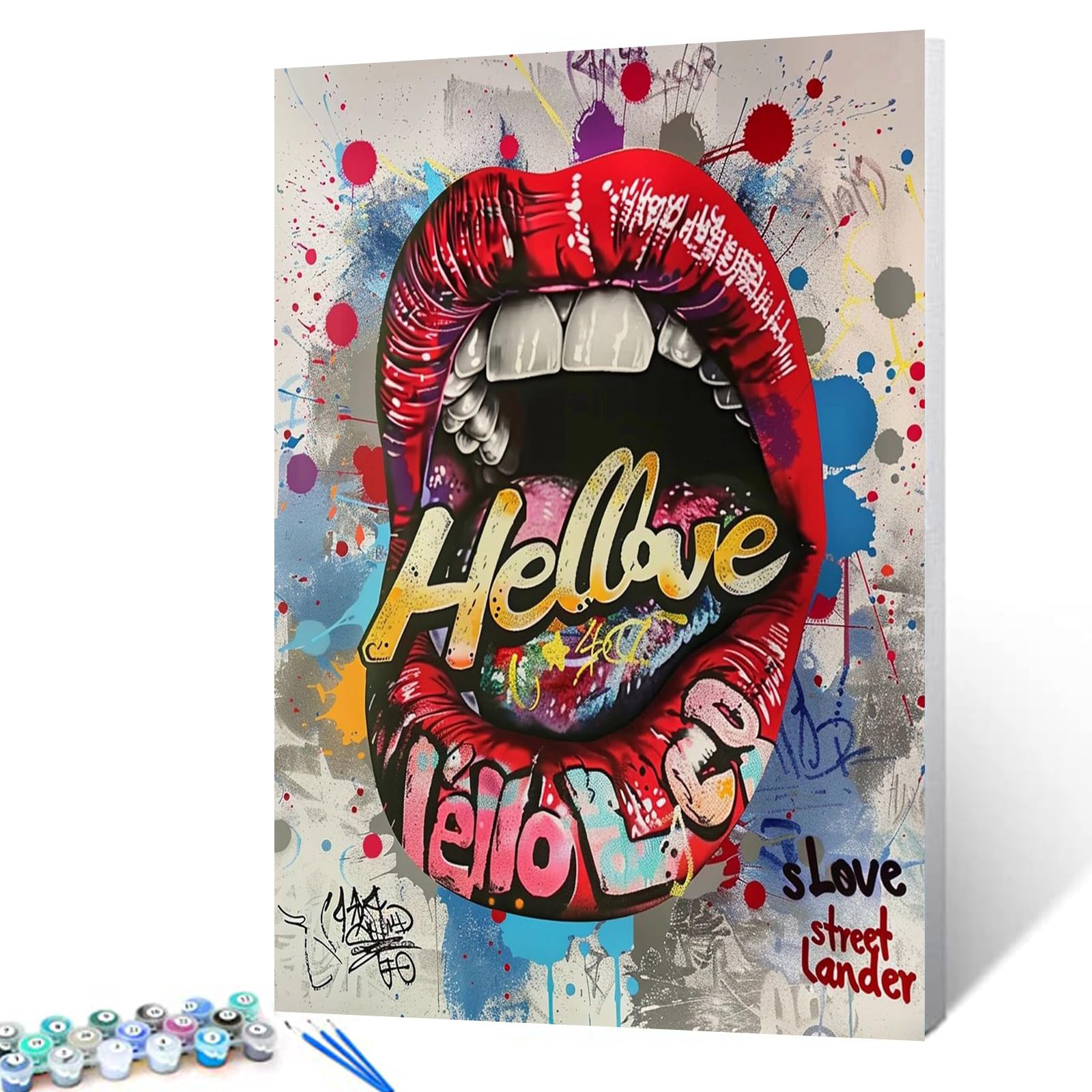 Tucocoo Painting by Numbers Kits for Adults and Kids - Lips Graffiti Sticking Out Tongue - DIY Oil Painting Digital on Canvas Wall Art Decoration Gift 16'' by 20''