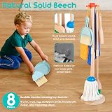 HELLOWOOD 8-Piece Wooden Cleaning Set for Kids Beech Wood Pretend Play view 2
