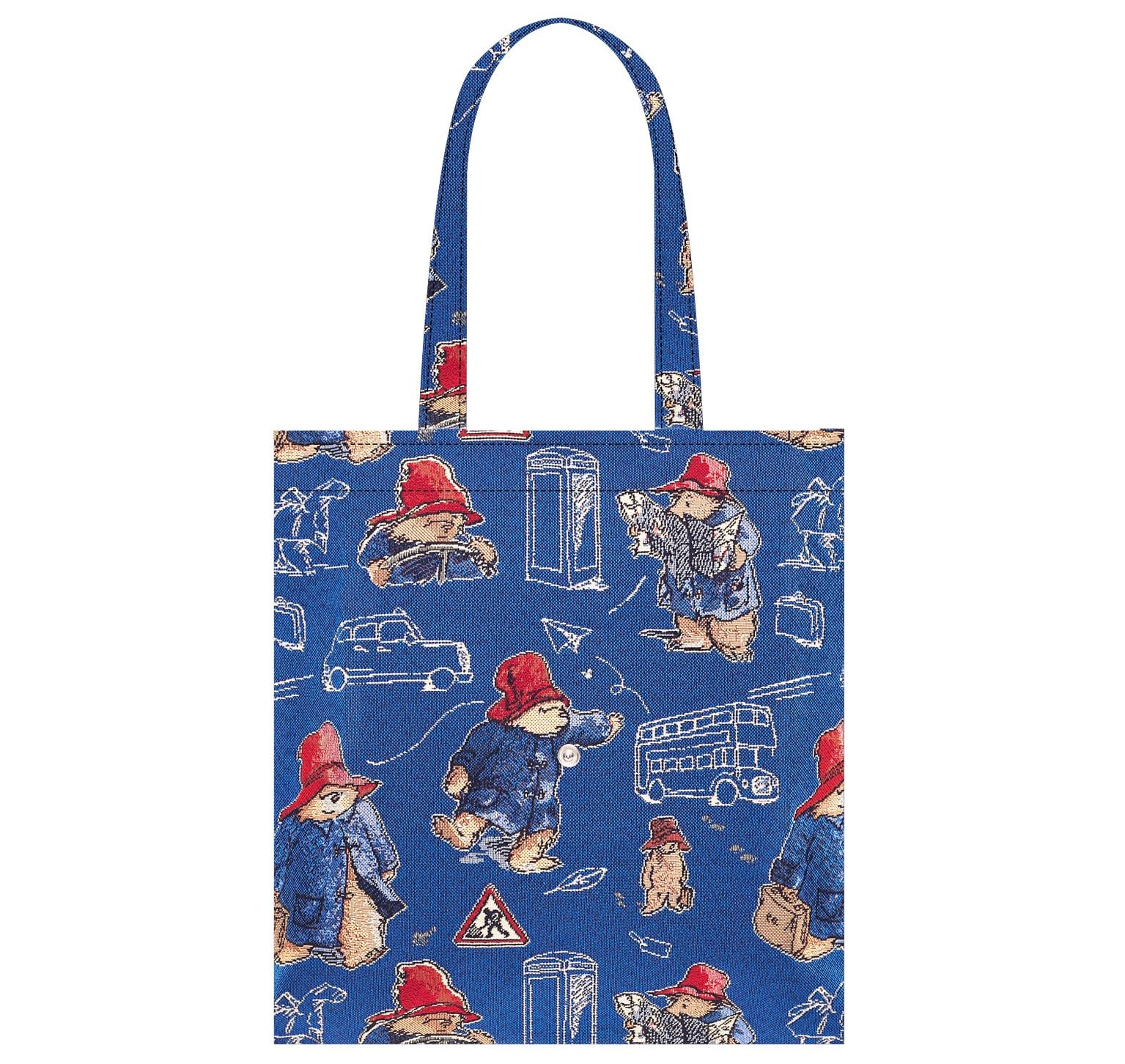 Signare Flat Tote Bag Paddington Bear Blue Design - (FLAT-PADDBL)
