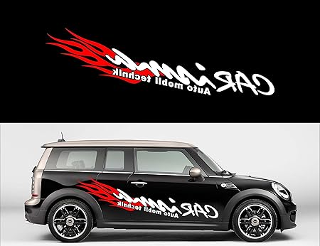 Amazon カッティングステッカー Car Isma Auto Mobil Technik ファイヤーパターン ステッカー 右 車 バイク 車 バイク
