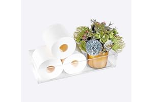 IEEK Toilet Paper Basket,Acrylic Toilet Paper Holder with Storage Modern Bathroom Tray with Handle and Non-Slip Mats for Toilet Tank Top Decorative,Clear Vanity Tray for Home Decor…