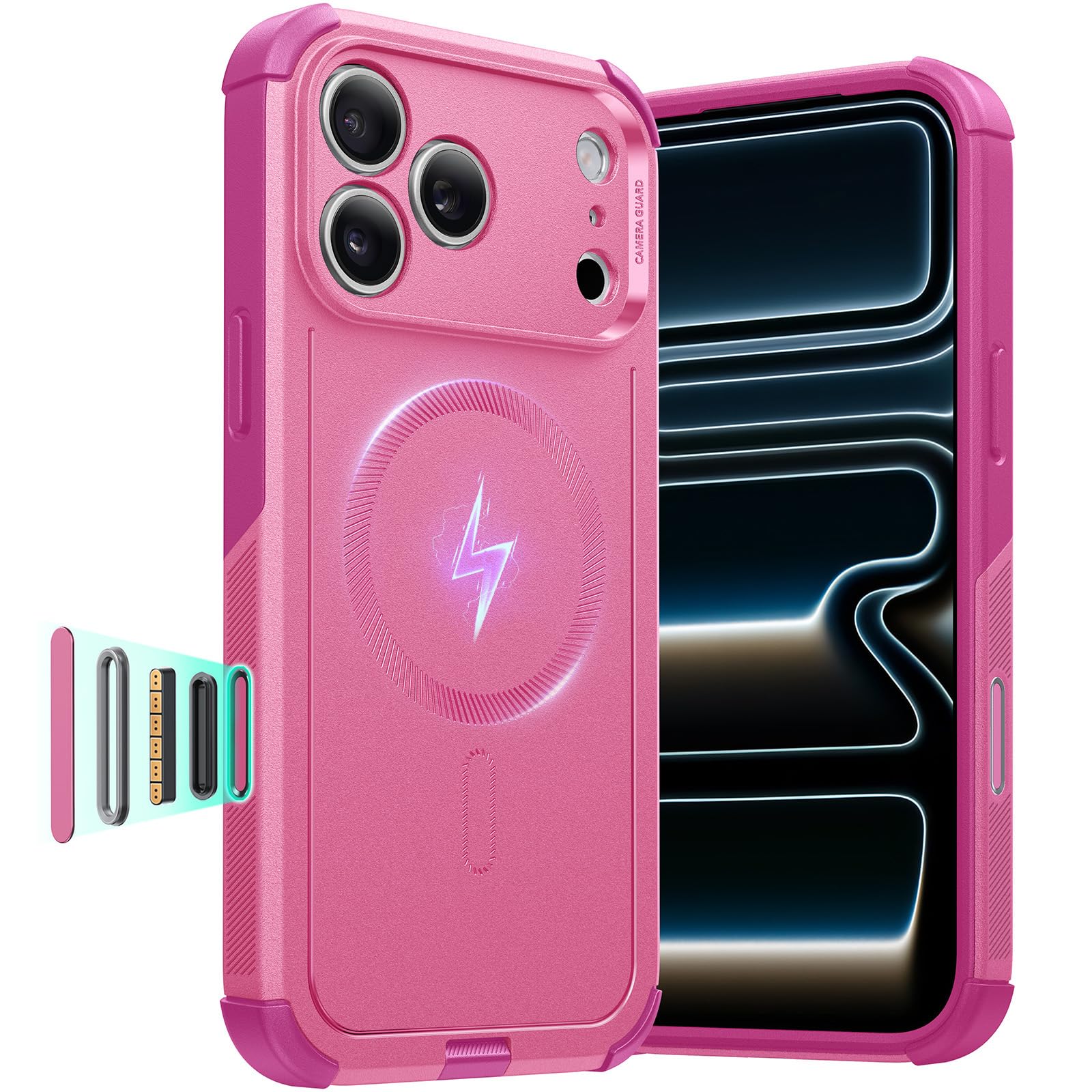 Photo 1 of ESR for iPhone 17 Pro Case, 7X Military-Grade Drop Protection with Camera Control Button, Shock-Absorbing Phone Rugged Cover, Compatible with MagSafe Accessories, Magnetic Cyber Series, Pink