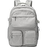 Lohol Water Resistant Backpack with Multifunctional Pockets for Teens, Durable Bookbag fits 15.6 inch Laptop for School Travel College, 25L (Grey)