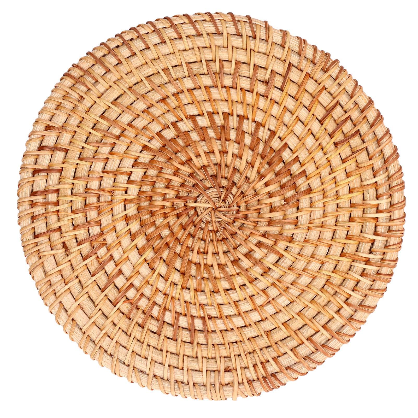 Woven Round Placemats,Natural Rattan placemats Braid Hot Insulation Placemat,Ratan placemats round,Kitchen Table Place Mats Heat Trivets for Large Vessels Hot Dishes Pan Pot(22cm)