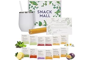 SNACK MALL Tea Gift Sets for Tea Lovers - Includes 12 Uniquely Flavored Teas, All Natural Honey Straws and Beautiful Double Insulated Tumbler Cup