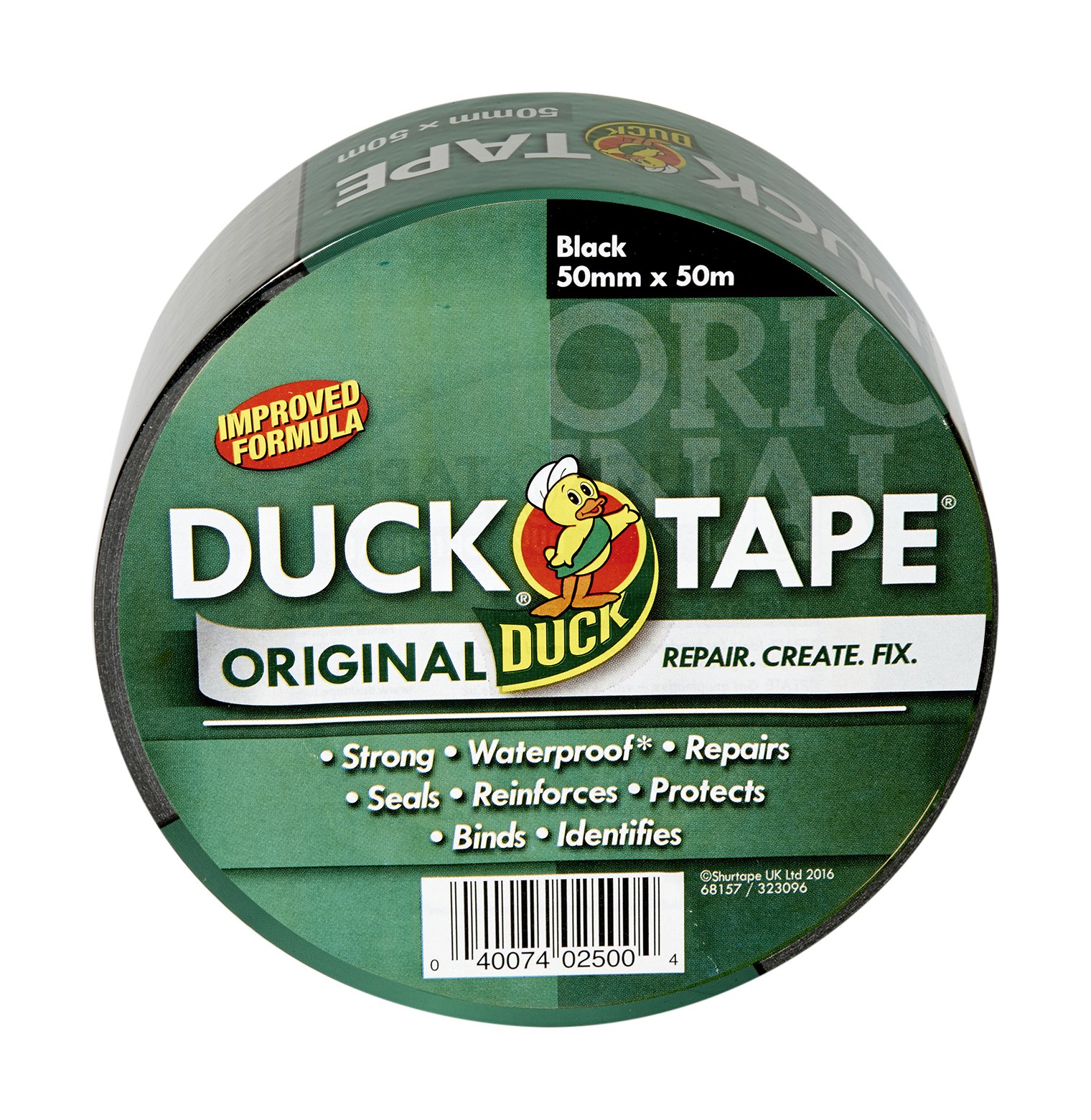 Duck Original Black Duck Tape, 50mm x 50m, Improved Formula High Strength Waterproof Gaffer and Duct Adhesive Cloth Repair Tape
