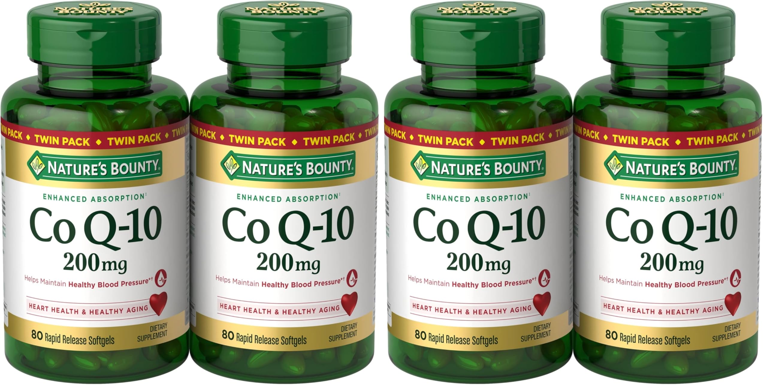 Nature's Bounty CoQ10 200 mg Softgels, Heart Health & Cellular Energy Support, Twin Pack, 160 Rapid Release Softgels (Pack of 2) Image