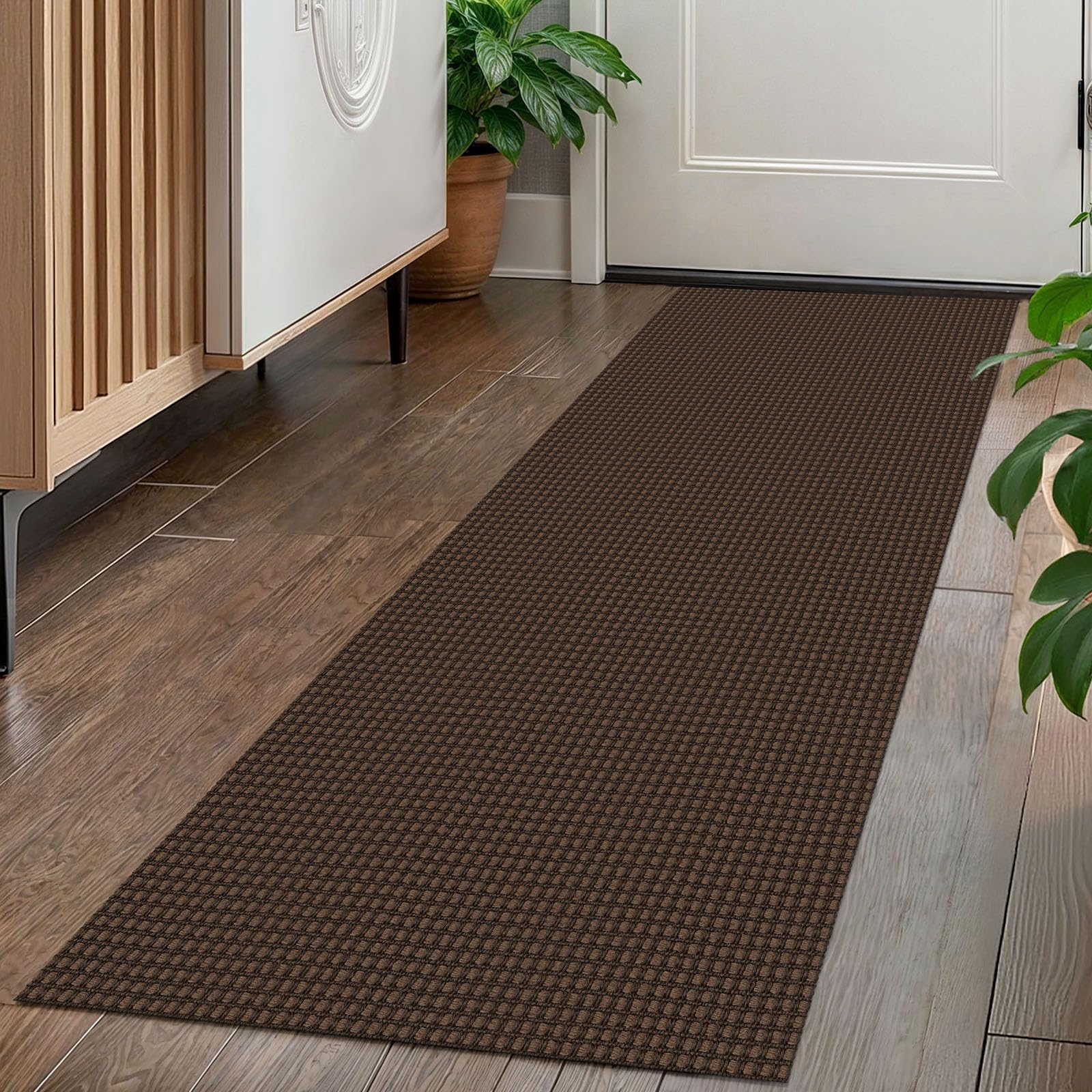 Photo 1 of KOZYFLY Runners for Hallways 2x5 ft Washable Kitchen Runner Non Slip Rubber Backed Hall Runners Cotton Entryway Runner Rugs Floor Carpet for Indoor Backdoor Bedroom Kitchen, Reddish Brown/Coffee