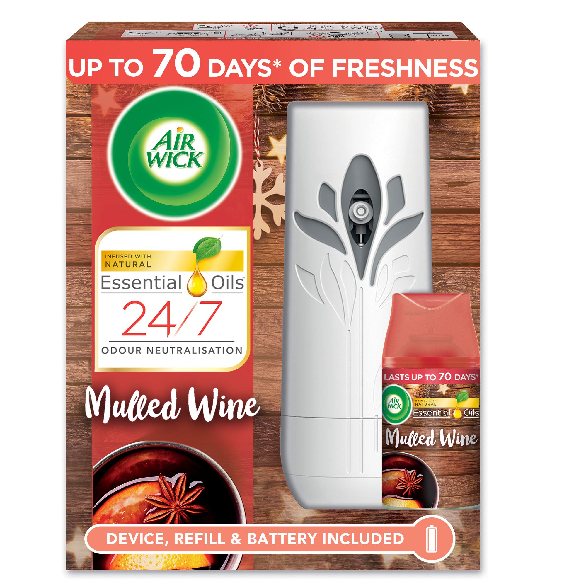 Air Wick Freshmatic Autospray Kit with Essential Oils, Mulled Wine Scent, 250 ml