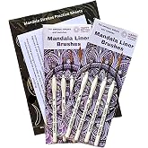 Mandala Liner Brushes for dot Mandala Art - 4 pc Liner Paint Brush Set x 2 - Happy Dotting Company - Perfect for swipes and swooshes - Plus Practise Sheets with Instructions