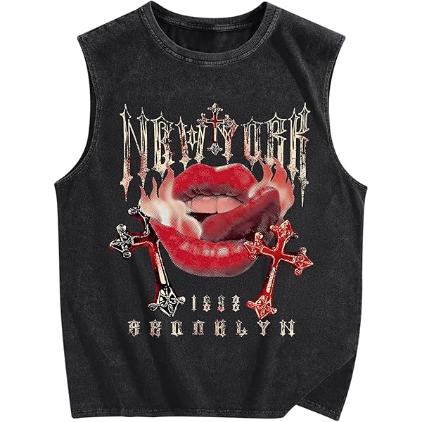 Verdusa Men's Graphic Tees Y2k Gothic Distressed Summer Shirt