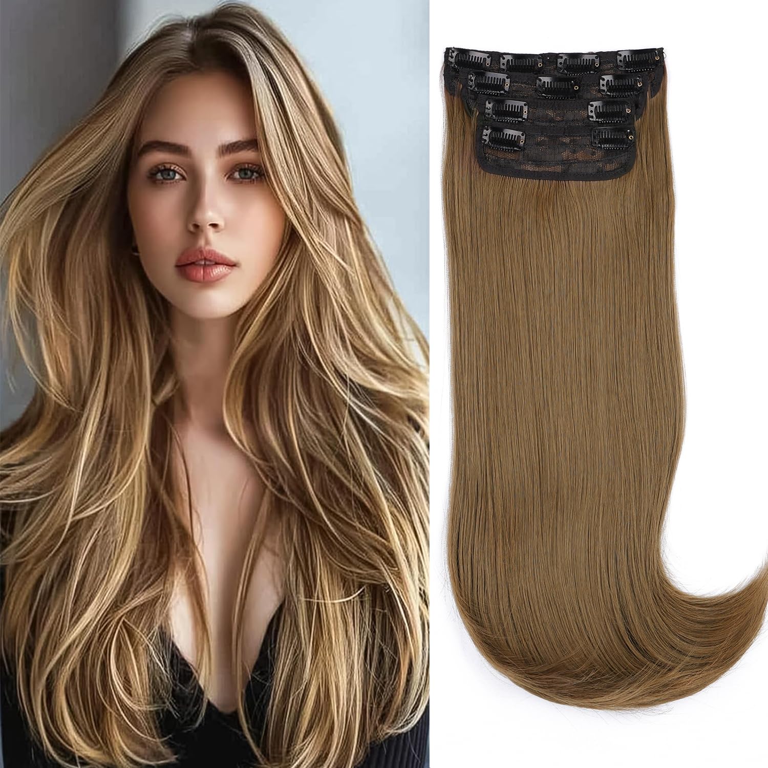Mscat Clip in Hair Extensions 4pcs 20 Inch Synthetic Thick Long Straight Layered Hair Extensions Invisible Lace Weft for Women(89#)