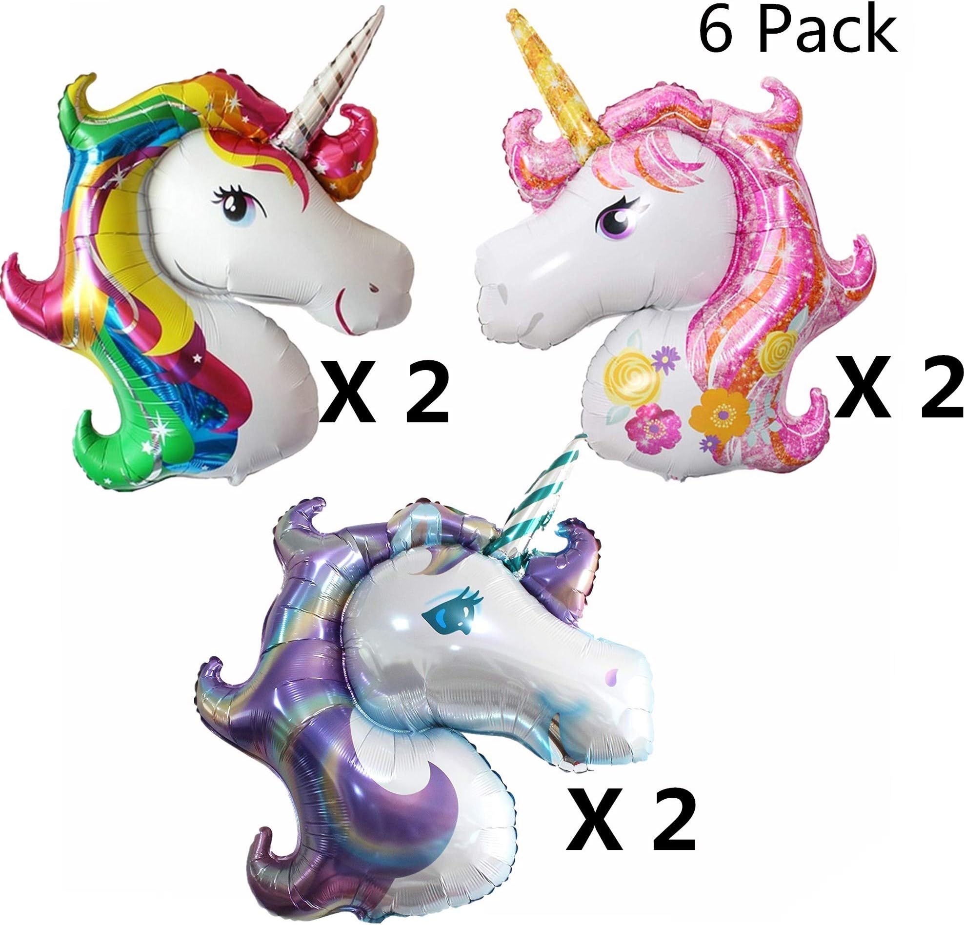 Unicorn Balloon 6 Pcs Large Helium Balloons Decorations,| Pink, Purple,Rainbow Colors |Mylar Foil Balloon Decorations Supplies Kit