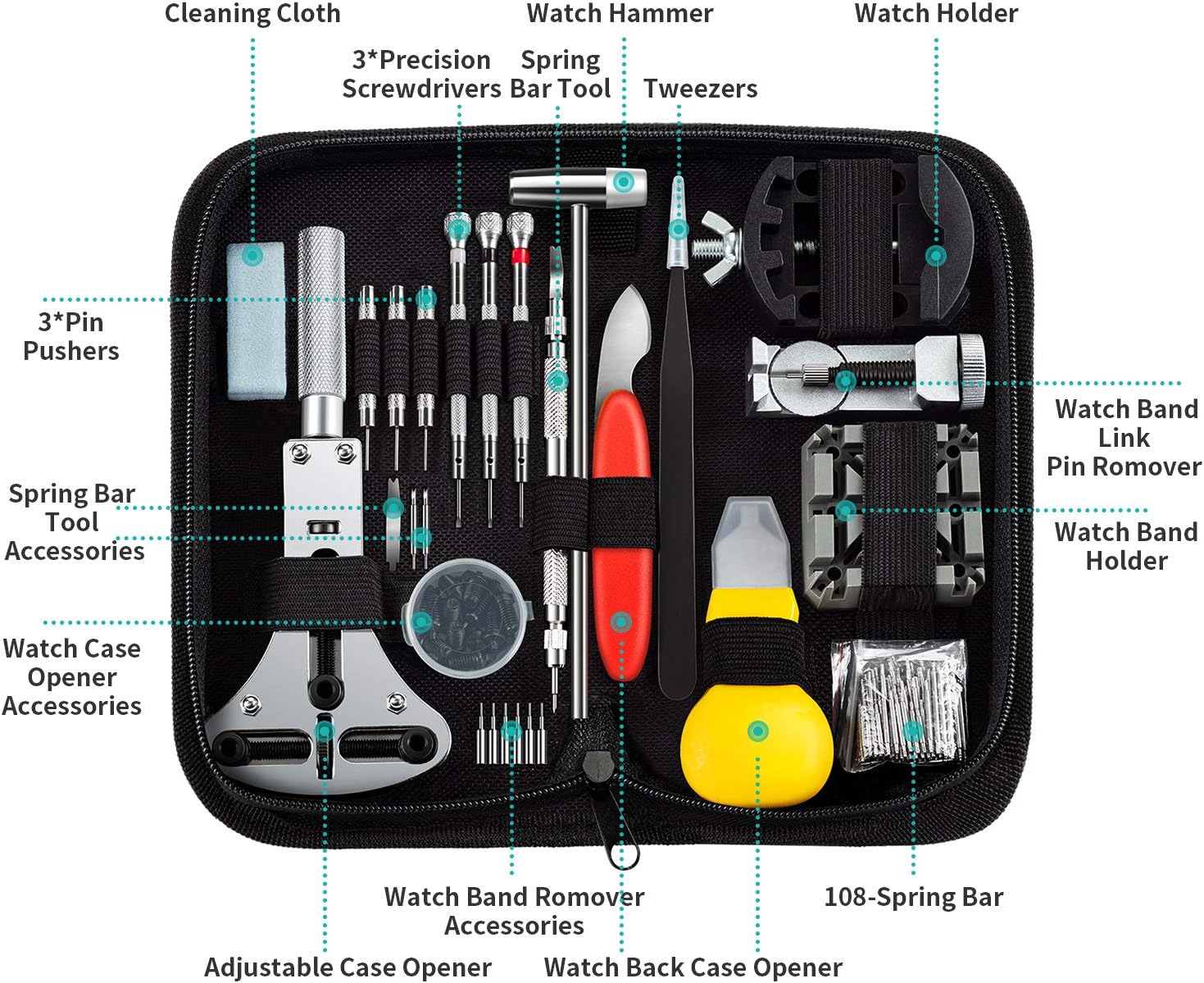 Unamela Professional Watch Repair Kit, Watch Band Tool Link Pin Remover Set, Including Watch Back Case Opener, Spring Bar and Operation Manual, Suitable for Battery Replacement and Strap Adjustment: Home Improvement
