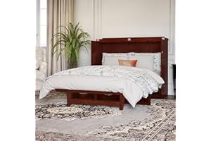 AFI, Northfield Murphy Bed Chest Full with 6" Mattress, Storage Drawer & Built-in USB Charger, Walnut