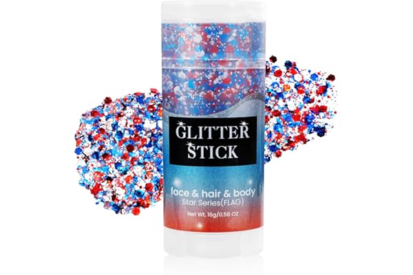 Mysense Patriotic Red White and Blue Face Hair Body Glitter Stick,4th of July Outfits and Accessories for Women Kids,USA Flag