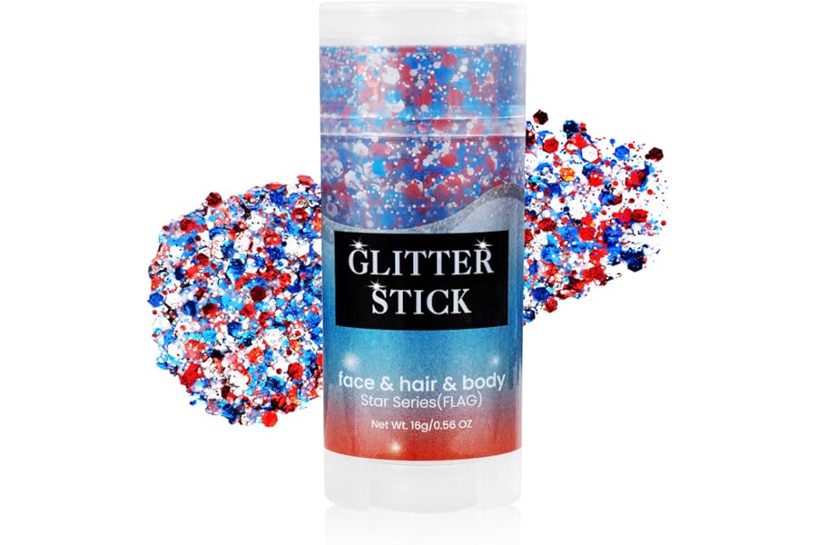 Mysense Patriotic Red White and Blue Face Hair Body Glitter Stick,4th of July Outfits and Accessories for Women Kids,USA Flag Makeup for Independence Day 250 Anniversary Memorial Day Veterans Day
