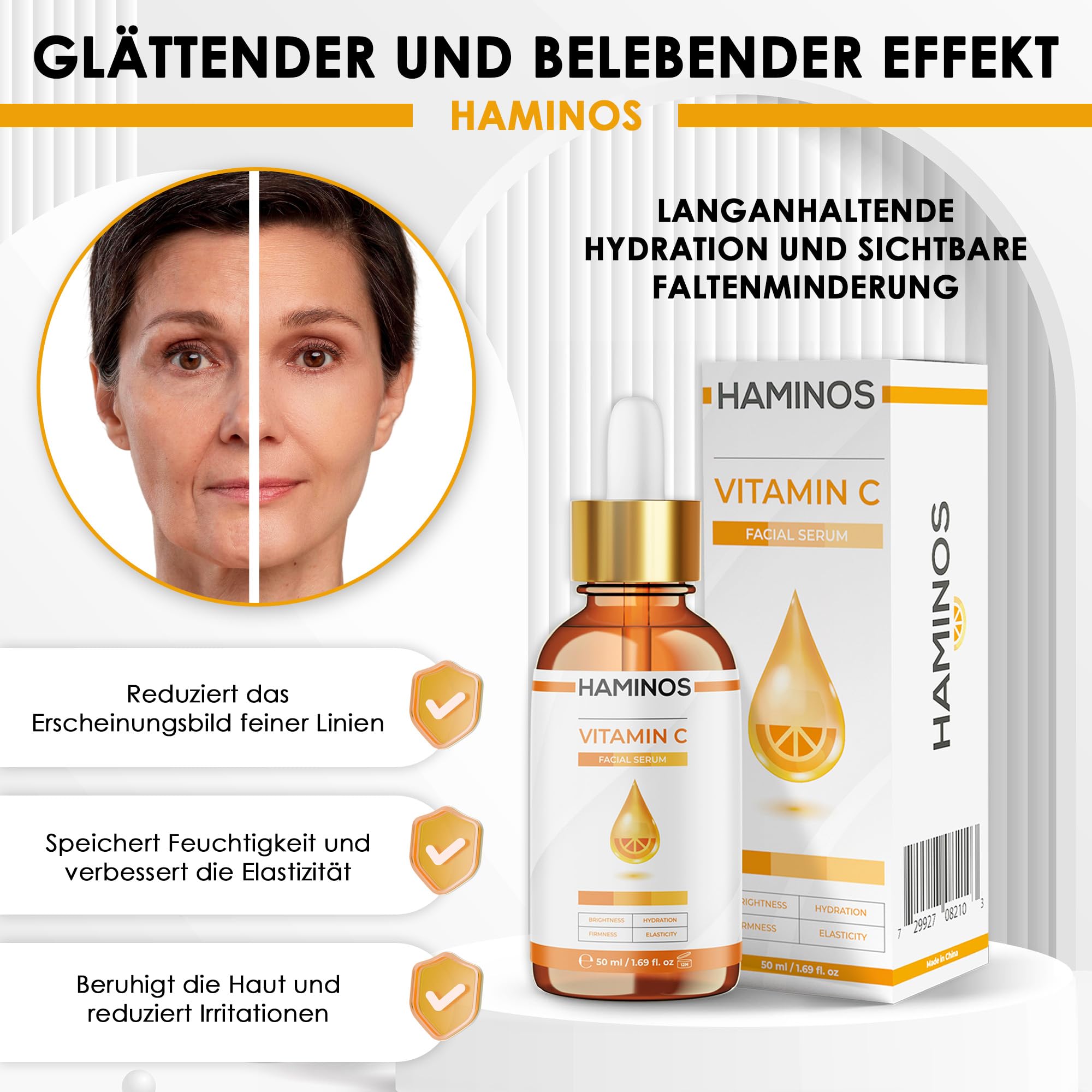 HAMINOS Vitamin C Serum mit Niacinamid, Hyaluronsäure und Peptiden – Aufhellend, Straffend, Feuchtigkeitsspendend, Anti-Falten und Antioxidativ - EINZIGARTIGE FORMEL (50 ml) 5