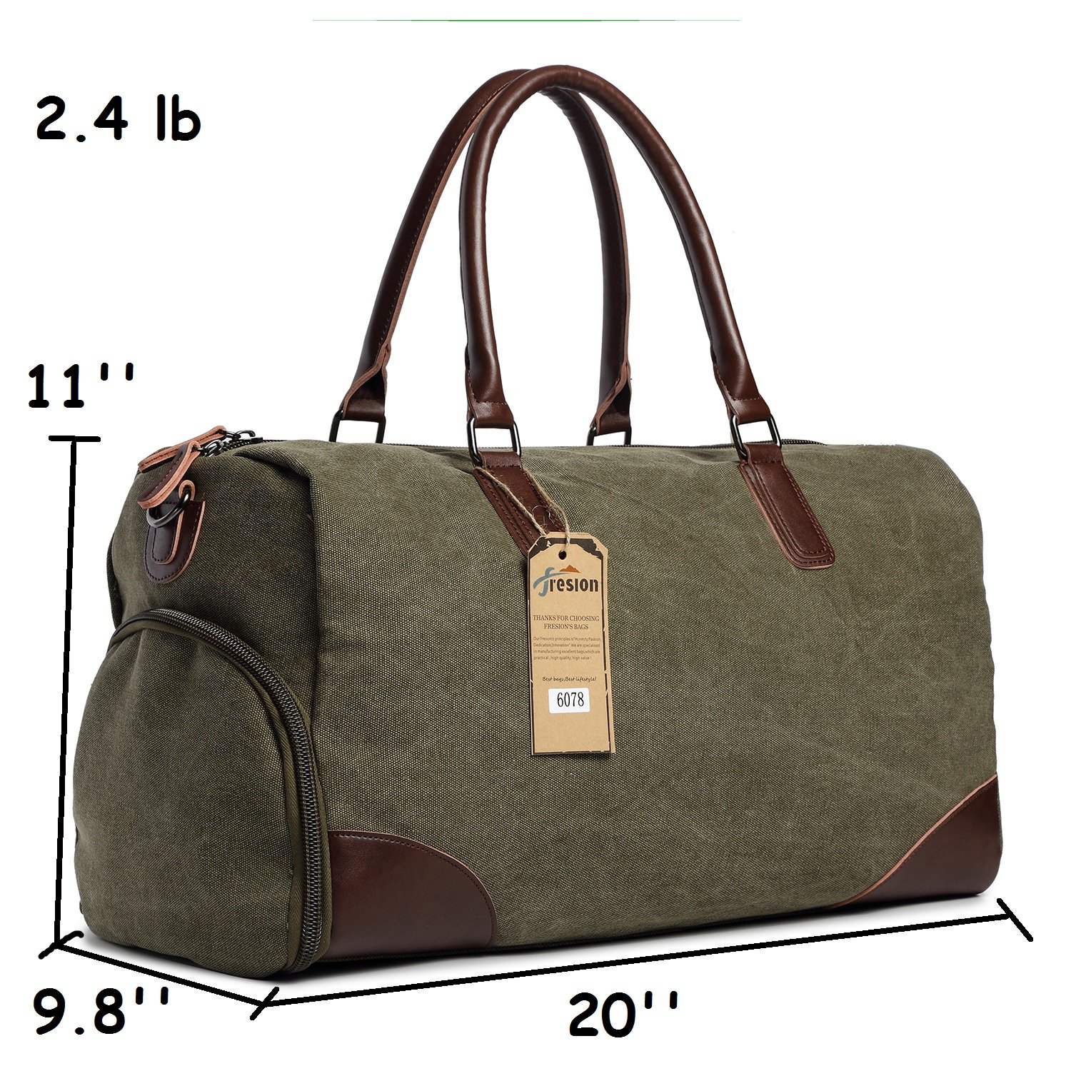 Fresion Casual Reisetasche Sporttasche Weekender Tasche Umhängetasche Duffel Bag für Damen Herren mit Großen Kapazität Armeegrün