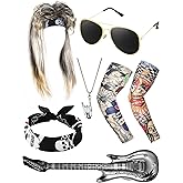 Mepase 9 Pcs Rocker Costume Set for Party Men Women Punk Disco Costume Accessories 70s 80s 90s Rock and Roll Party Supplies