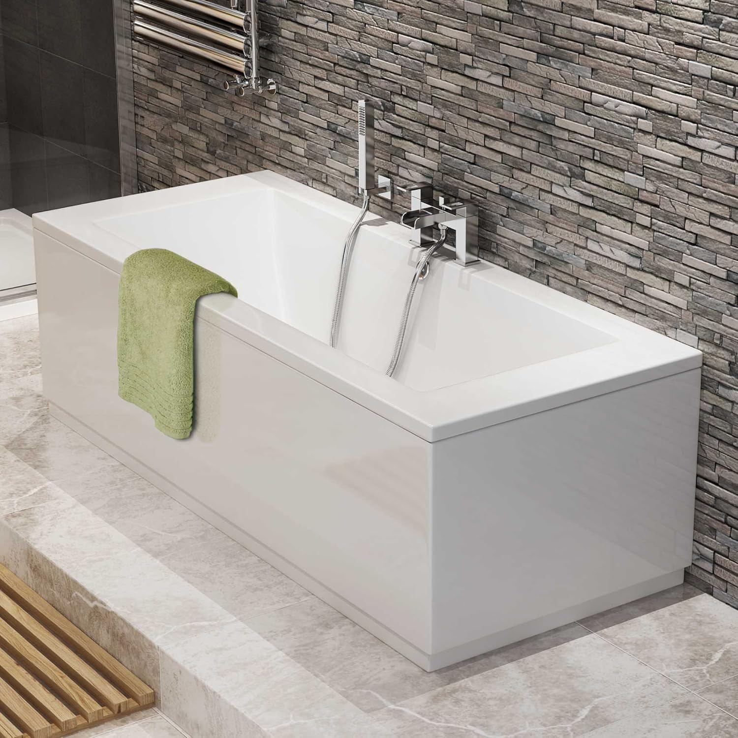1700 mm Square Double Ended Bath Modern Straight White Bathroom Bathtub