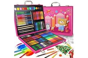 Cokiki Art Supplies,184 Pieces Art Kit,Art Set with Colored Pencils,Crayons,Oil Pastels,Watercolor Paint Set,Pink Princess Christmas Birthday Holiday Gift for Kids 6-12,Girls,Adults Artist Beginners
