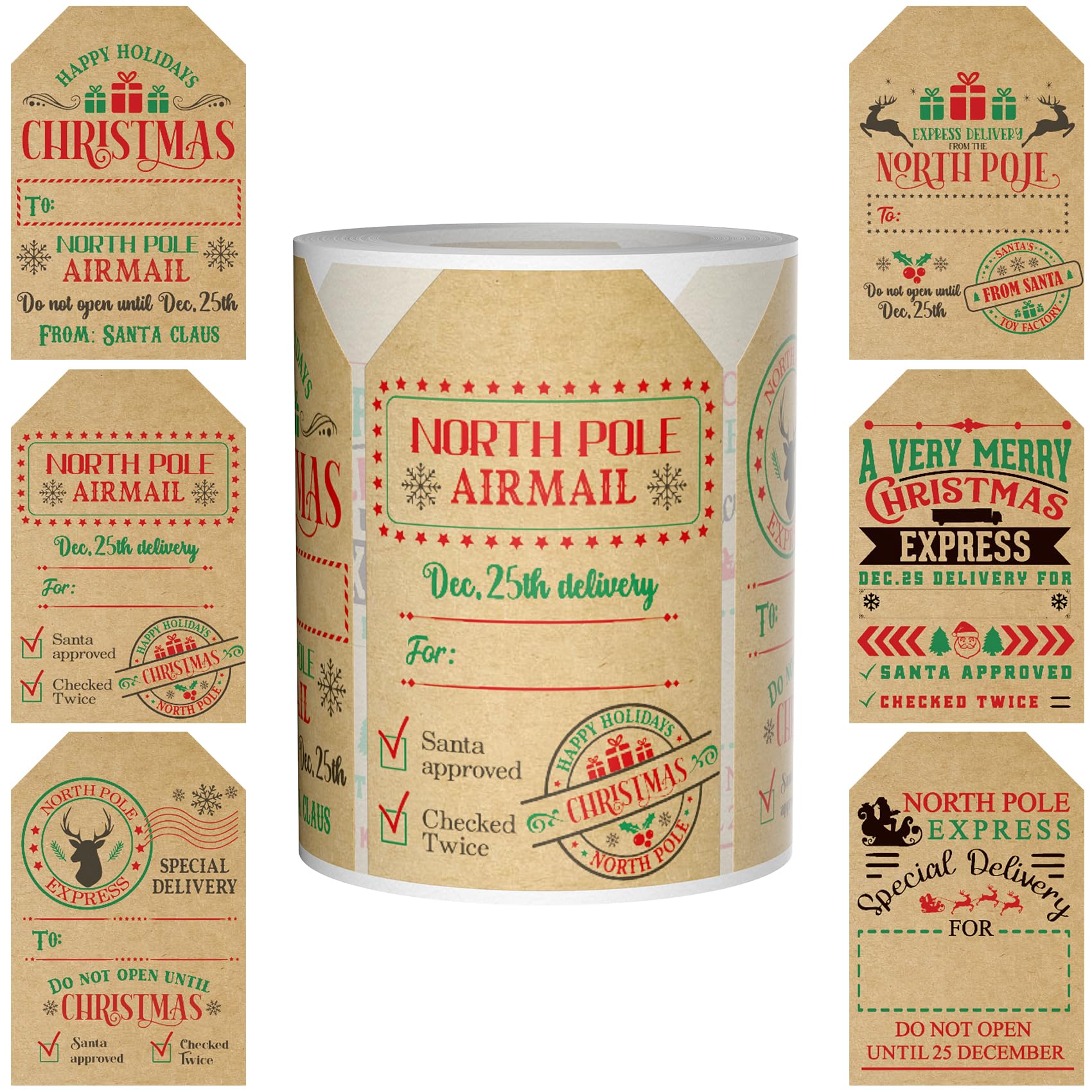 Photo 1 of 2 * 3 Inch Christmas Stickers Adhesive Kraft Labels Self Adhesive Gift Tags for Christmas Presents 200 PCS Kraft Paper Name Tags Writable Labels for Xmas