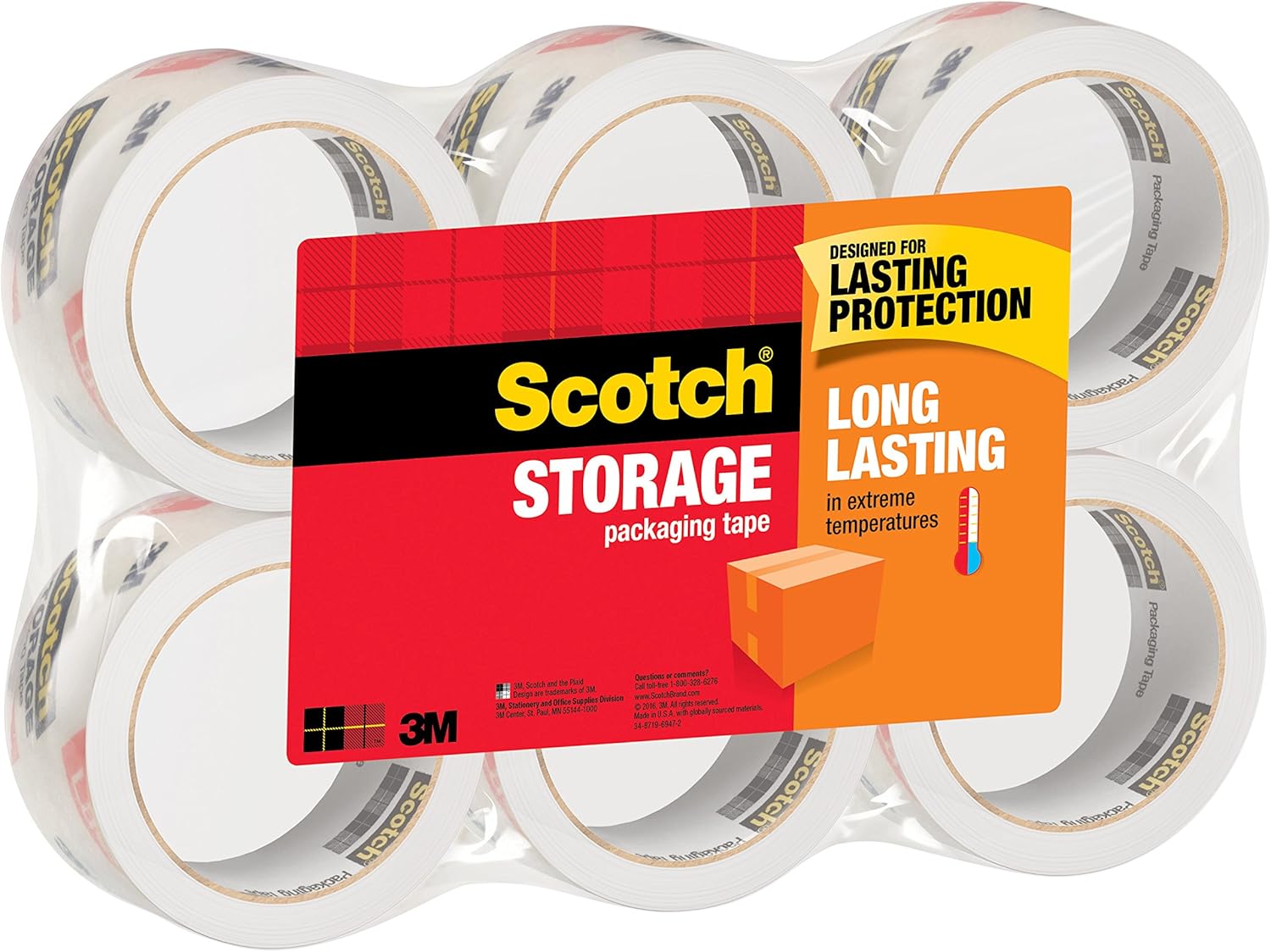 Scotch Long Lasting Storage Packaging Tape, 1.88 Inches x 54.6 Yards, 6 Rolls (3650-6) : Masking Tape : Office Products