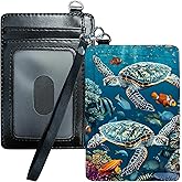 HEAKIERG Credit Card Holder for Women, RFID Wallet Women with Wrist Rope Set, PU Leather Small Womens Wallet Slim Card Organizer Gifts Girls for Travel Home Shopping Business, Sea Turtle