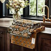 RECYCO Waffle Kitchen Towel Set of 2 - Quick Dry Microfiber Sustainable Dish Towels - Ultra Absorbent Reusable Cleaning Tea Towels - Lightweight Hand Towels,16&rdquo;x 28&rdquo;, Amber Flora