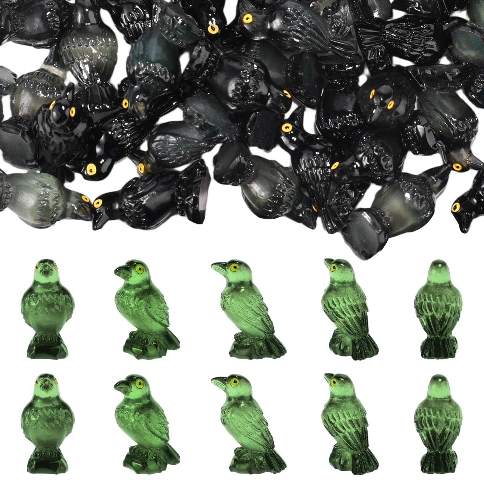 Tinoaly 50pcs Miniature Crows Figurines, Small Black Resin Ravens Tiny Resin Animals Mini Bird Funny Home Statue Decoration Accessories for House Halloween Scene Tiny Garden Crafts