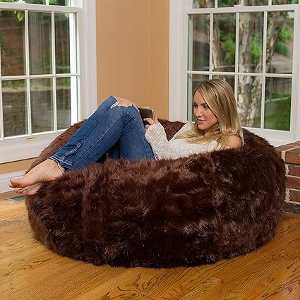 Mollismoons Fabric Leather Fur U and I Design Bean Bag and Cover, XXXL/9mm (Brown)