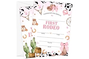 RFFGRTU Cowgirl Birthday Party Invitations for Girls, 5"×7" One Year Birthday Invitation for Western Cow Party Favors Decorat