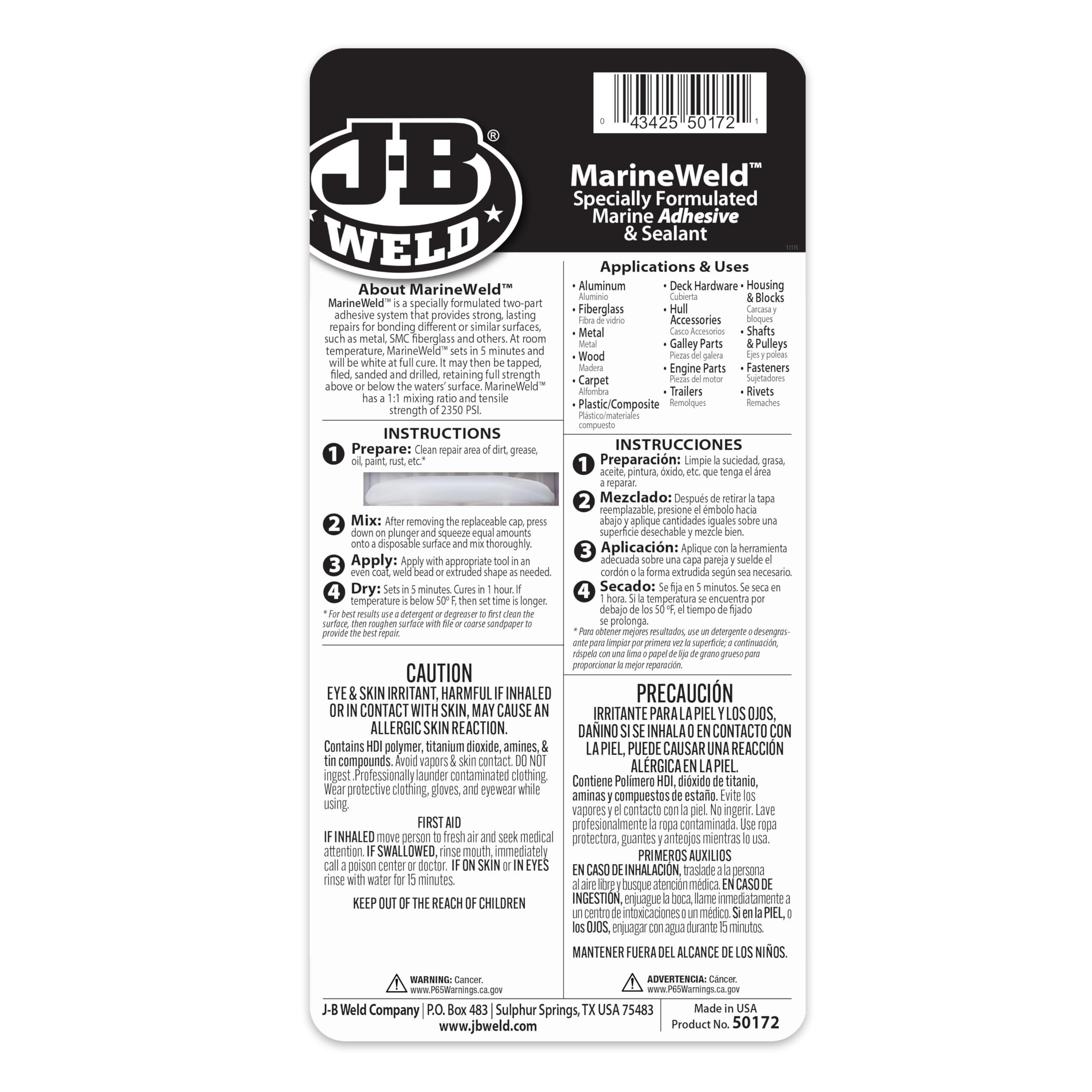 J-B Weld 50172 25 ml MarineWeld Syringe