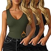 Yearntown 3 Pack Women's Thermal Tank Tops Fleece Sleeveless Undershirts Cotton V Neck Ribbed Camisole Vest Underwear Winter