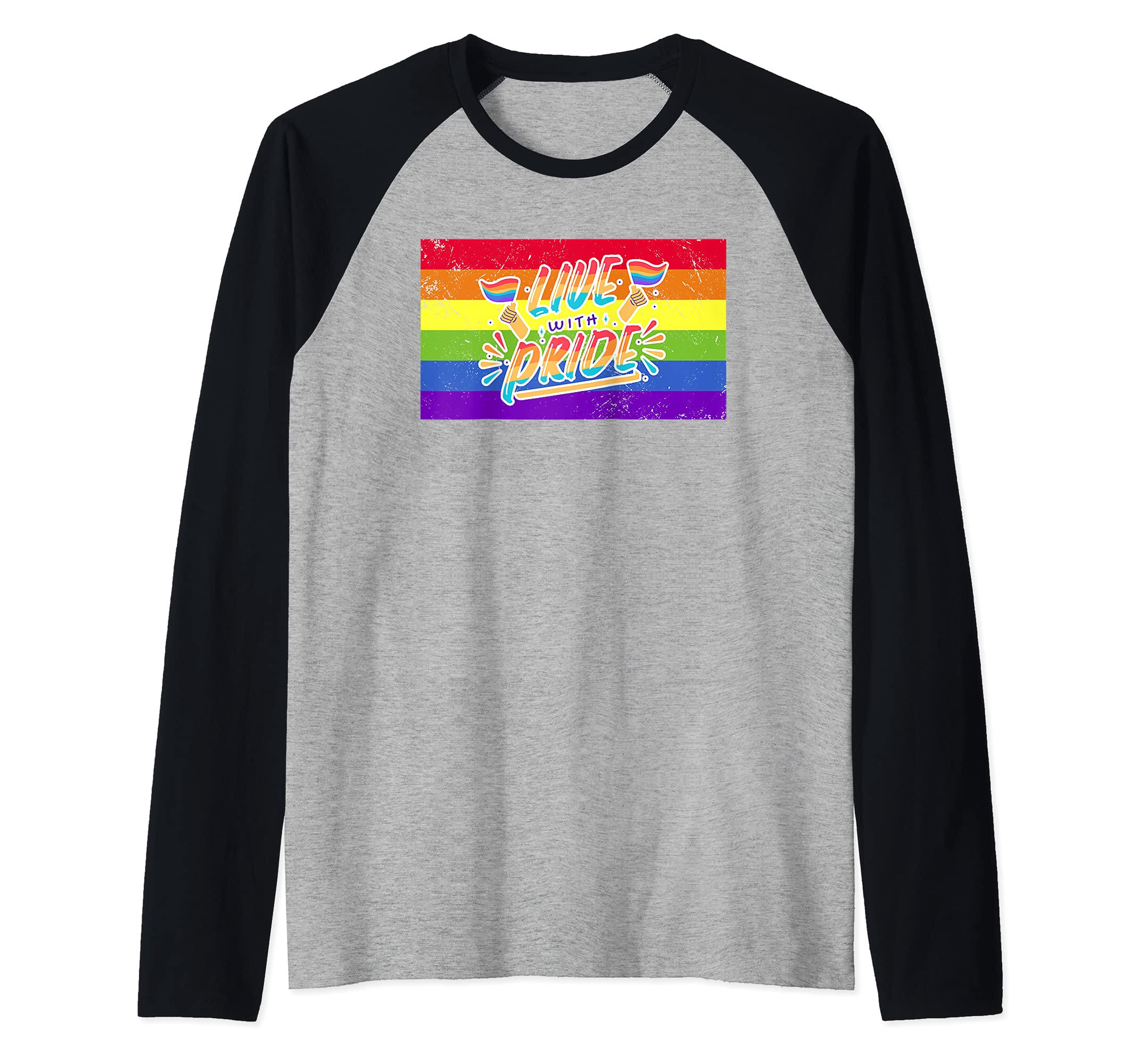 Live With Pride LGBT Flag Raglan Baseball Tee