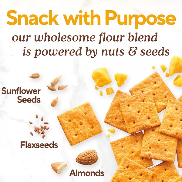 SIMPLE MILLS FARMHOUSE CHEDDAR ALMOND FLOUR CRACKERS, GLUTEN FREE CRACKERS MADE WITH REAL CHEESE AND WHOLESOME BLEND OF ALMONDS, SUNFLOWER SEEDS, AND FLAXSEEDS, FAMILY SIZE, 1 PACK, 7 OZ