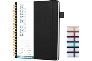 Regolden-Book Address Book with Alphabetical Tabs, Hardcover Address Organizer for Record Contacts, Telephone Book for Seniors, Internet Log Book Journal with Password, Pen Loop, Pocket, (5.7x7.2")