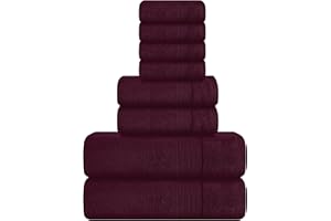 Belizzi Home 8 Piece Towel Set 100% Ring Spun Cotton, 2 Bath Towels 27x54, 2 Hand Towels 16x28 and 4 Washcloths 13x13 - Ultra Soft Highly Absorbent Machine Washable Hotel Spa Quality - Burgundy