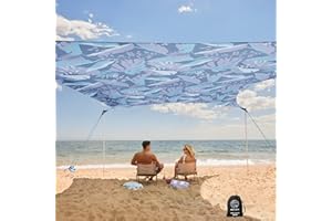 WEKAPO Beach Tent Sun Shelter - Easy Setup Beach Canopy with 4 Sturdy Poles, Large Sandbags and Shovel, 7'1'' Tall, Windproof Beach Sun Shade for Backyard and Camping, UPF 50+ Protection