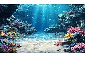 RIIVVDISE Under The Sea Aquarium Background Underwater Scene Coral Reefs Fish Tank Background Ocean Bed Scene Sand Rocky Outcrops Terrarium Backgrounds Seabed Diverse Marine Life Sunlight Tank Poster 24x12in